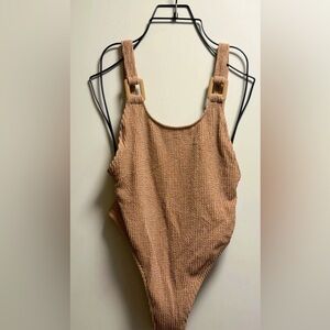 Aerie Crinkle Ring Birthday Scoop Swimsuit. Beach Dune Color. Size Small